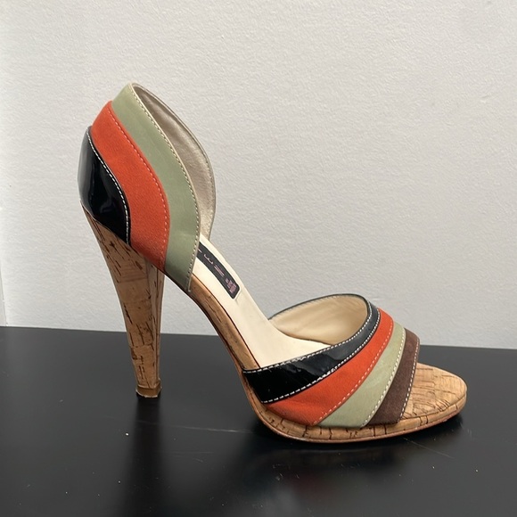 Steven by Steve Madden Peep Open Toe Heels Vybe Cork Leather Multicolor 7.5 - Picture 6 of 12